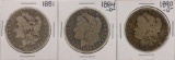 Lot of 1881, 1884-O & 1890-O $1 Morgan Silver Dollar Coins