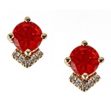 0.76 ctw Fire Opal and Diamond Earrings - 14KT Yellow Gold