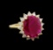 GIA Cert 5.13 ctw Ruby and Diamond Ring - 14KT Yellow Gold