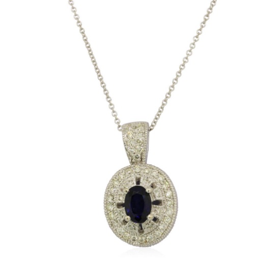 1.01 ctw Blue Sapphire And Diamond Pendant With Chain - 14KT White Gold