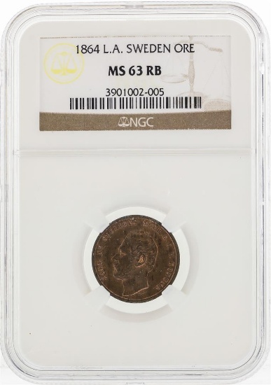 1864 L.A. Sweden ORE Coin NGC MS63RB