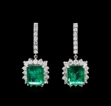 18.16 ctw Emerald and Diamond Earrings - 18KT White Gold