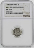 1782 Germany Brandenburg-Ansbach 4 Pence Coin NGC MS65+