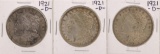 Lot of (3) 1921-D $1 Morgan Silver Dollar Coins