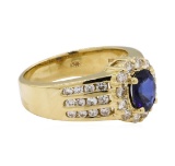 1 ctw Diamond And Blue Sapphire Ring - 14KT Yellow Gold
