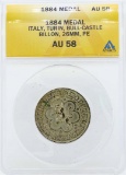 1884 Italy Turin Bull Castle Medal ANACS AU58