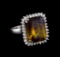 11.85 ctw Ametrine Quartz and Diamond Ring - 14KT White Gold