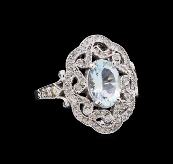 1.92 ctw Aquamarine and Diamond Ring - 14KT White Gold
