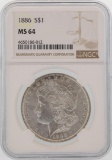 1886 $1 Morgan Silver Dollar Coin NGC MS64