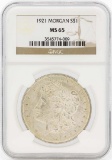 1921 $1 Morgan Silver Dollar Coin NGC MS65