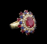 14KT Yellow Gold 4.68 ctw Ruby, Sapphire and Diamond Ring