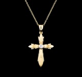 0.12 ctw Diamond Cross Pendant With Chain - 14KT Yellow Gold