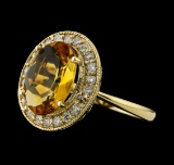3.67 ctw Citrine and Diamond Ring - 14KT Yellow Gold