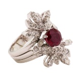 2.04 ctw Ruby and Diamond Ring - Platinum & 14KT White Gold