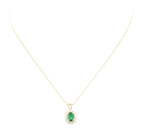 1.13 ctw Emerald And Diamond Pendant & Chain - 14KT Yellow Gold