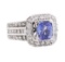 3.46 ctw Sapphire And Diamond Ring - 18KT White Gold