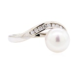 0.15 ctw Diamond and Pearl Ring - 14KT White Gold