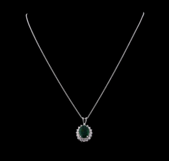 3.40 ctw Emerald and Diamond Pendant With Chain - 14KT White Gold