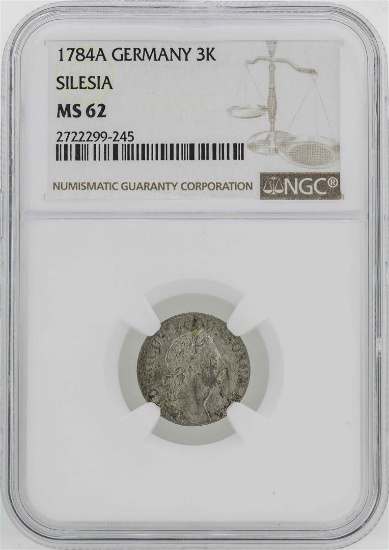 1784-A Germany Silesia 3 Krezuer Coin NGC MS62