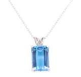 10.00 ctw Blue Topaz Pendant with Chain - 14KT White Gold