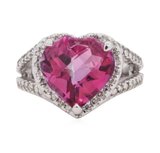 7 ctw Pink Topaz And Diamond Ring - 14KT White Gold