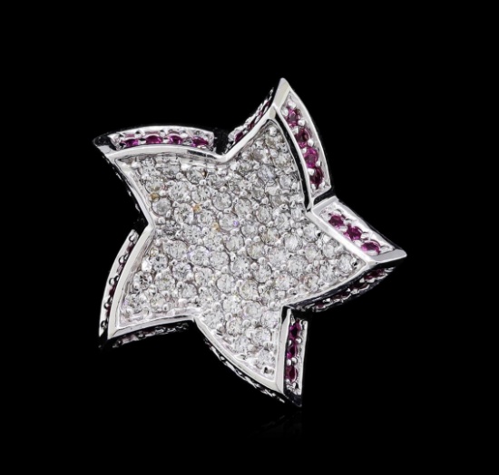 0.52 ctw Pink Sapphire and Diamond Star Pendant - 18KT White Gold