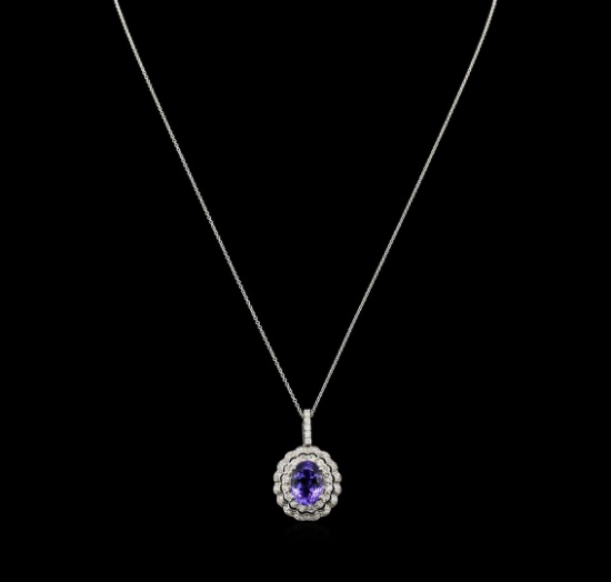 5.23 ctw Tanzanite and Diamond Pendant With Chain - 14KT White Gold