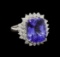 11.23 ctw Tanzanite and Diamond Ring - 14KT White Gold