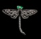 14KT White Gold 0.27 ctw Diamond, Onyx and Emerald Butterfly Pin