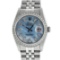 Rolex Mens Stainless Steel Blue MOP Baguette Diamond 36MM Datejust Wristwatch