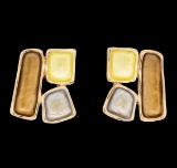 Tri Color Rectangle Earrings - Rose Gold Plated