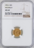 1916 $1 McKinley Gold Coin NGC MS64