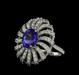 3.56 ctw Tanzanite and Diamond Ring - 14KT White Gold