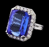 GIA Cert 32.86 ctw Tanzanite and Diamond Ring - 14KT White Gold