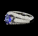 1.40 ctw Blue Sapphire And Diamond Ring - 18KT White Gold