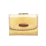 Pinky & Dianne Yellow Metallic Floral Print Patent Leather Small Wallet