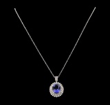 6.81 ctw Tanzanite and Diamond Pendant With Chain - 14KT White Gold