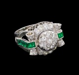 1.64 ctw Diamond and Emerald Ring - Platinum