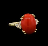 14KT Yellow Gold 6.25 ctw Coral and Diamond Ring