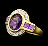 2.25 ctw Amethyst and Diamond Ring - 14KT Yellow Gold