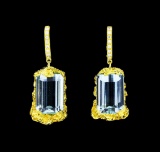 18.00 ctw Aquamarine And Diamond Earrings - 18KT Yellow Gold