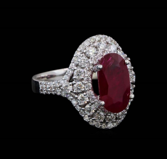 GIA Cert 3.39 ctw Ruby and Diamond Ring - 14KT White Gold