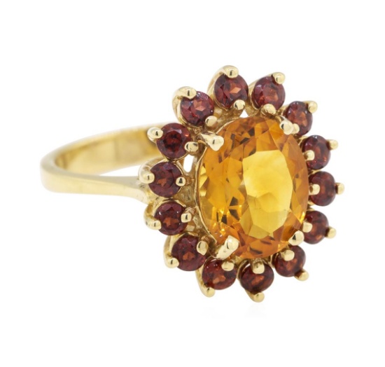 3.32 ctw Citrine and Garnet Ring - 14KT Yellow Gold