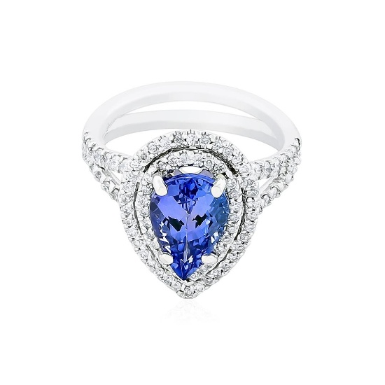 14KT White Gold 2.40 ctw Tanzanite and Diamond Ring