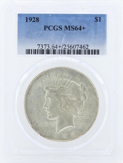 1928 $1 Peace Silver Dollar Coin PCGS MS64+