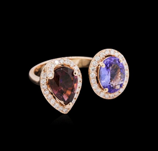 1.67 ctw Pink Tourmaline, Tanzanite and Diamond Ring - 14KT White Gold