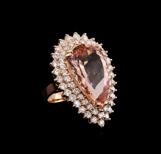 12.50 ctw Morganite and Diamond Ring - 14KT Rose Gold