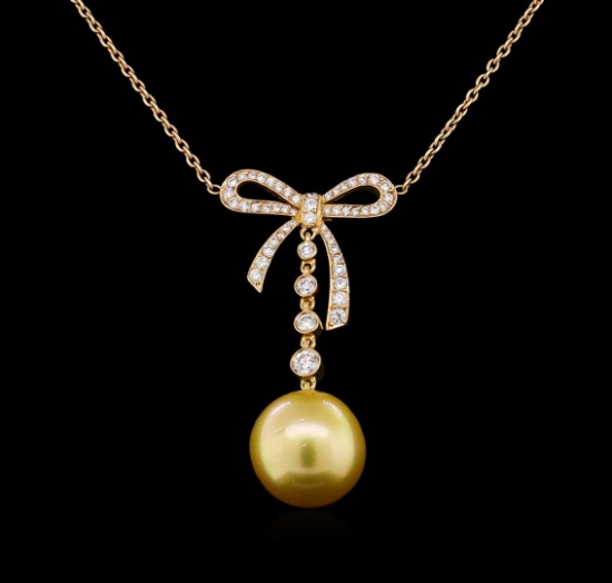 Pearl and Diamond Necklace - 18KT Yellow Gold