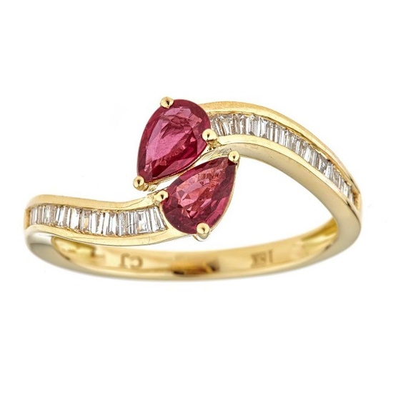 0.77 ctw Ruby and Diamond Ring - 18KT Yellow Gold