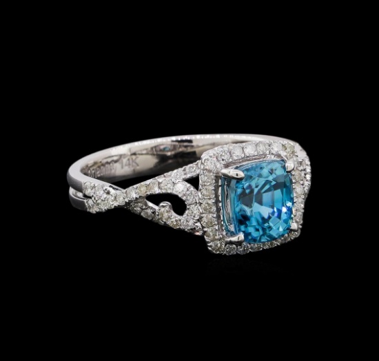 2.31 ctw Blue Zircon and Diamond Ring - 14KT White Gold